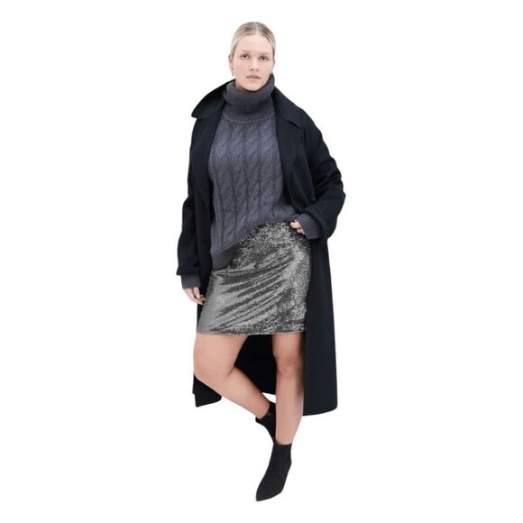 Gap Silver Recycled Sequin Metallic Mini Skirt Grey Zipper Closure 10 - Picture 5 of 9